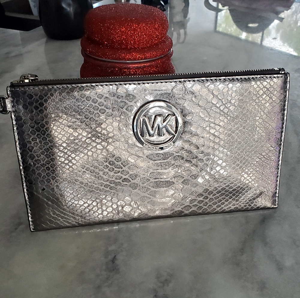 Michael Kors Metallic Silver Python/Snake Embosse… - image 2